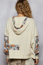 POL Zip Up Floral and Lace Patch Washed Hoodie in Cream
