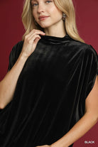 Umgee Black Velvet Mock Neck Sleeveless Blouse
