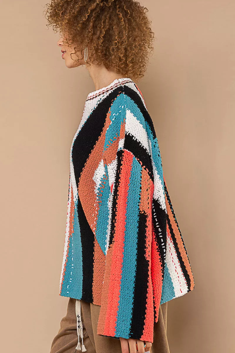 POL Multi Color Block Round Neck Oversized Sweater