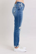 Judy Blue Medium Washed Button Fly Distressed Boyfriend Fit Jeans