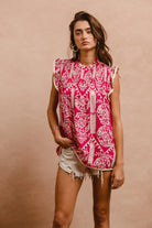 BiBi Pink Printed Ruffle Sleeve Top