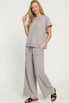 Zenana Sleet Washed Slub Short Sleeve Tee & Long Pants Set