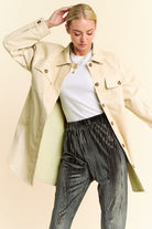 Davi & Dani Beige Faux Leather Button Up Jacket with Chest Pockets Coats & Jackets