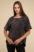 Zenana Back Patch Crinkle Washed Raglan Sleeve T-Shirt in 3 Colors! Shirts