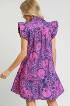 Umgee Navy & Pink Printed Ruffle Cap Sleeve Babydoll Dress NAVY PINK