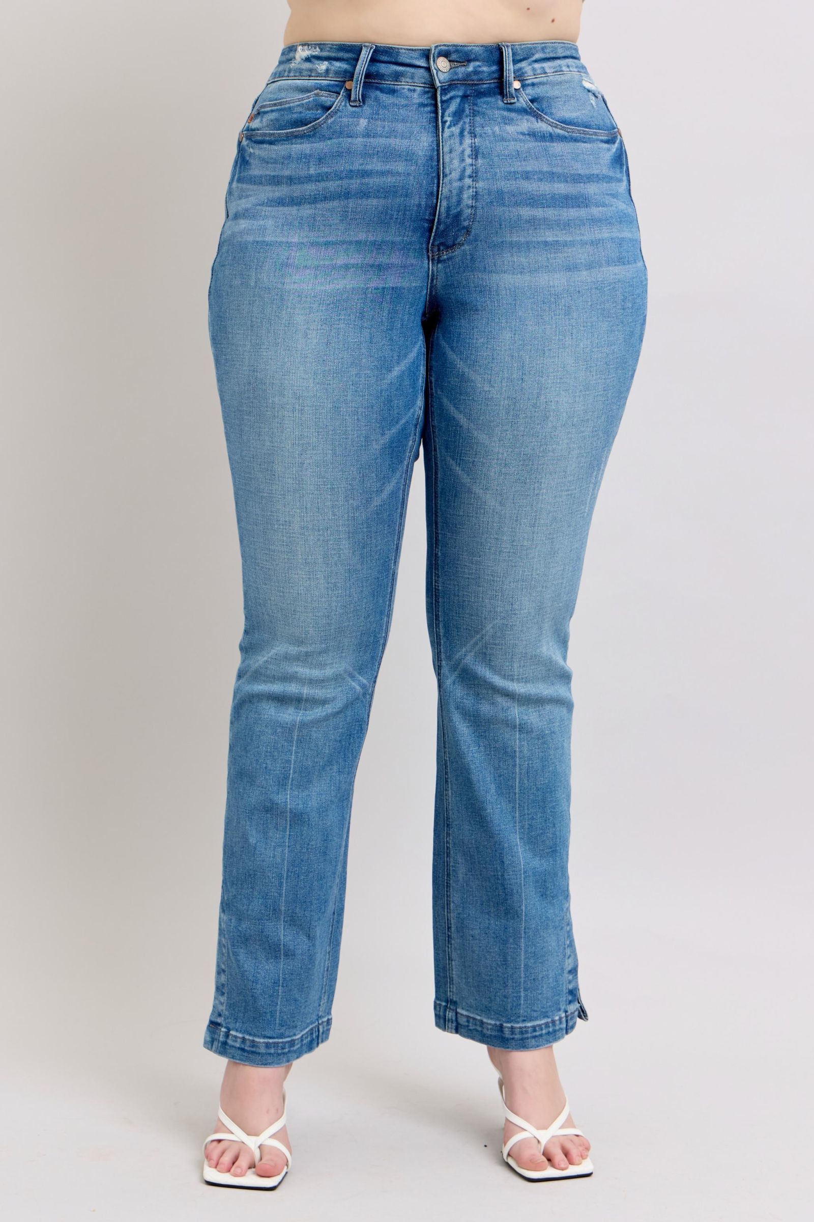 Judy Blue High Wasited Tummy Control Vintage Wash Side Slit Slim Boot Jeans