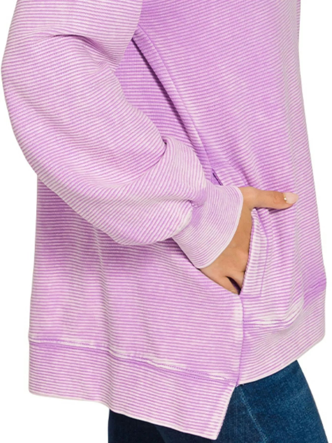 Zenana Lavender Acid Washed Double Ribbed Hi-low Sweatshirt