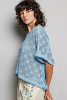 POL Cornflower Blue Crochet Lace Short Sleeve Top
