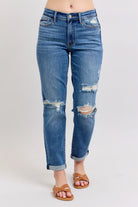 Judy Blue Mid-rise Vintage Wash Boyfriend Fit W/ Distressed Jeans