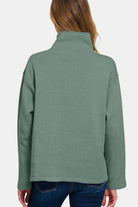 Zenana Ash Jade Turtleneck Half Snap Fleece Sweatshirt Shirts & Tops