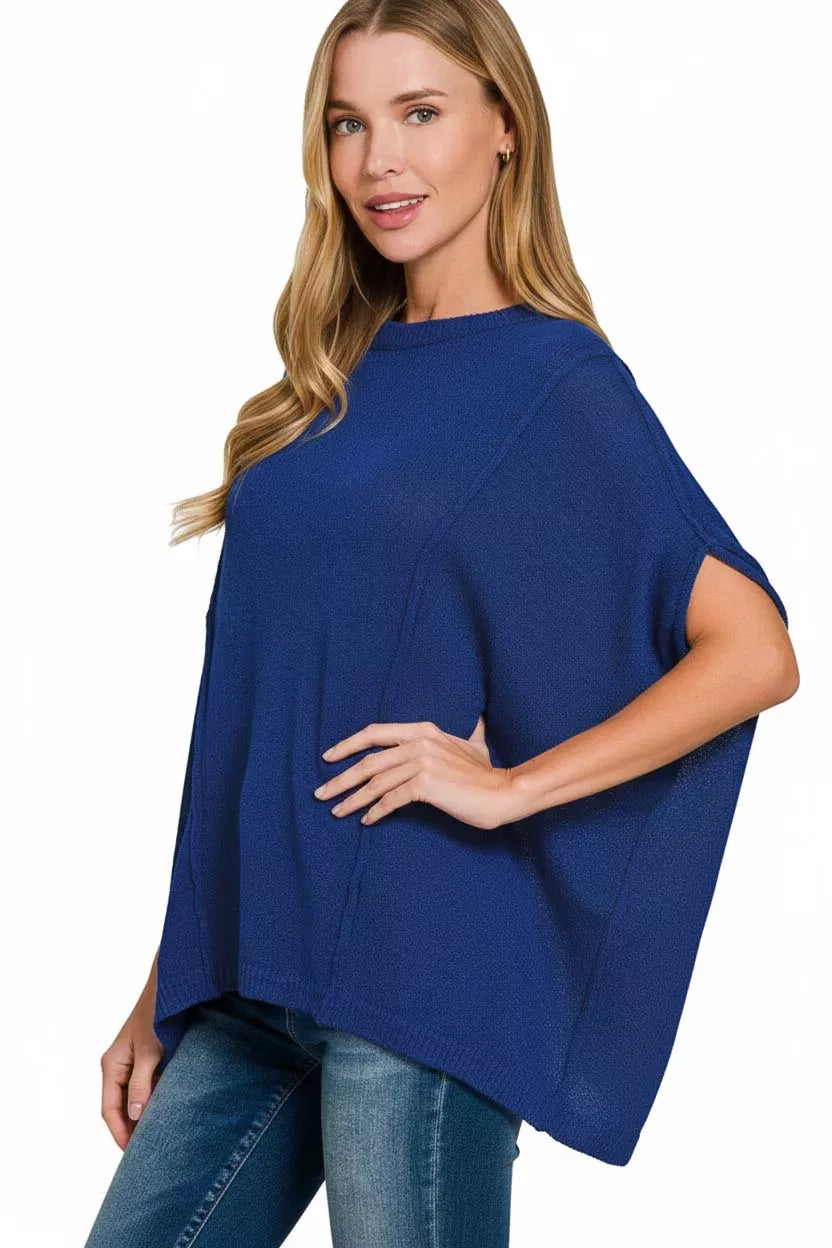 Zenana Light Navy Drop Shoulder Short Sleeve Knit Top
