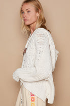 POL Cream Hooded Rib Weave Sleeves Cable Knit Sweater Trendsi