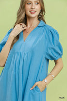 Umgee Blue Solid Tiered Midi Dress