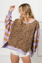 BiBi Leopard and Stripe Lavender Mixed Top