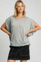 Umgee Gray Exposed Seam Round Neck Batwing Sleeve Knit Top Gray Shirts & Tops