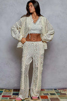 POL Cream Floral Balloon Sleeve Hooded Lace Jacket with Stitch Detail