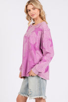 SAGE + FIG Moon Light Mauve Mineral Washed Star Pattern Long Sleeve Top Shirts & Tops