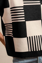 BiBi Black & Ivory Checker With Stripes Pattern Sleeveless Sweater