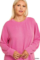 Zenana Fuchsia Raised Rib Round Neck Long Sleeve Top