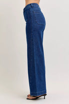 Judy Blue High-Waisted Retro Wide Jeans with Patch Pockets & Twisted Seams