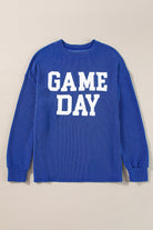 Bluing Corded Ribbed GAME DAY Graphic Long Sleeve Top Shewin