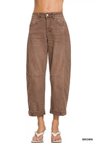 Zenana Brown High Rise Barrel-Leg Cropped Jeans BROWN