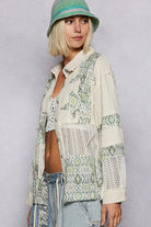 POL Long Sleeve Double Gauze Peace Woven Shirt Top