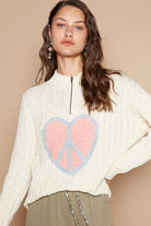 POL Ivory Cable-Knit Peace Patch Dropped Shoulder Sweater Shirts & Tops