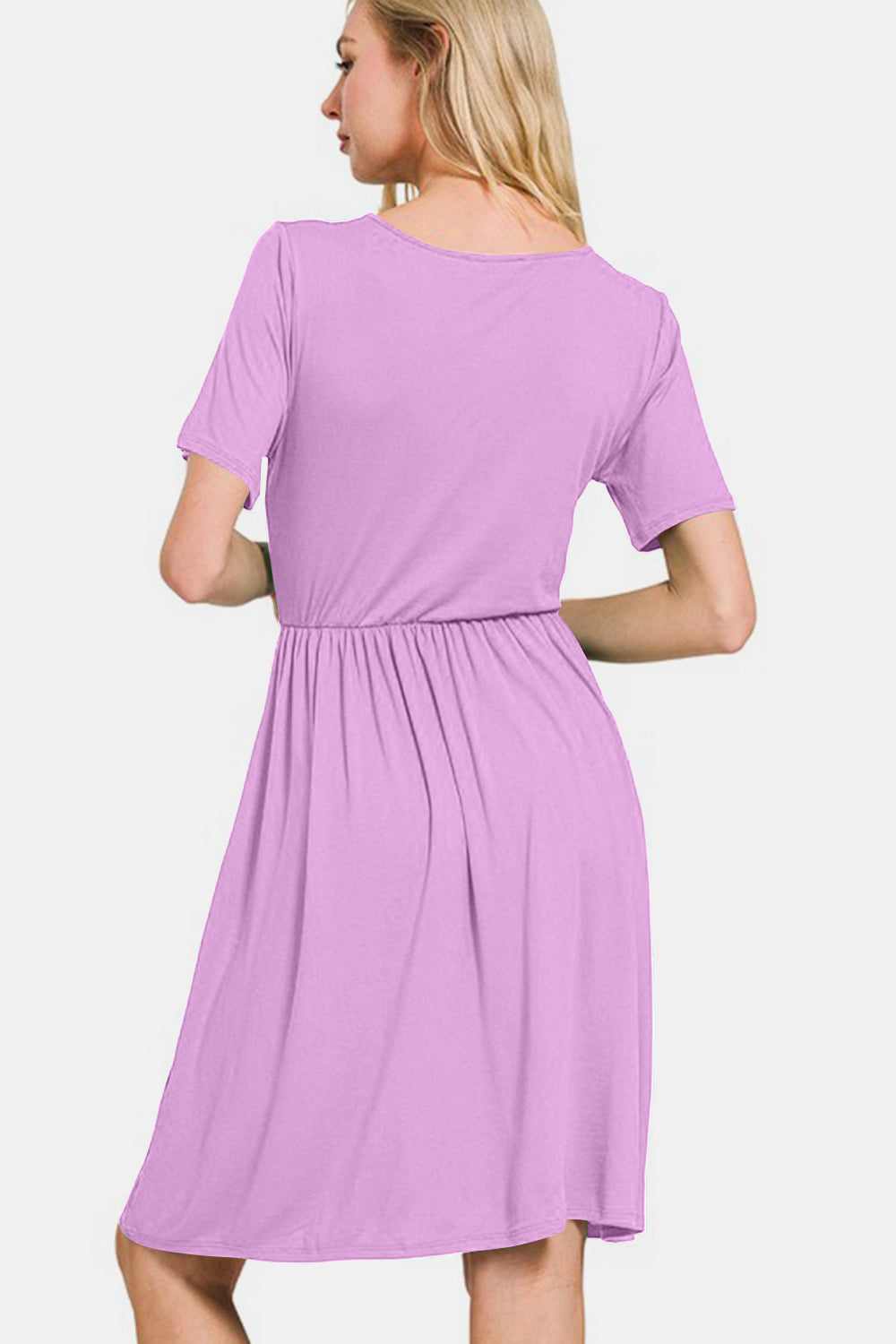 Zenana Bright Lavender Surplice Short Sleeve Brushed DTY Dress Dresses