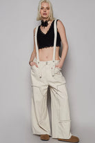 POL Raw Hem Studded Knee Patches Cargo Overalls Cream