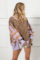 BiBi Leopard and Stripe Lavender Mixed Top