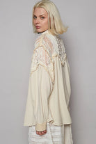 POL Cream Lace Patchwork Button Up Shacket