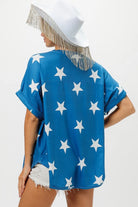 BiBi USA Fourth Of July Star Knit Blue Top