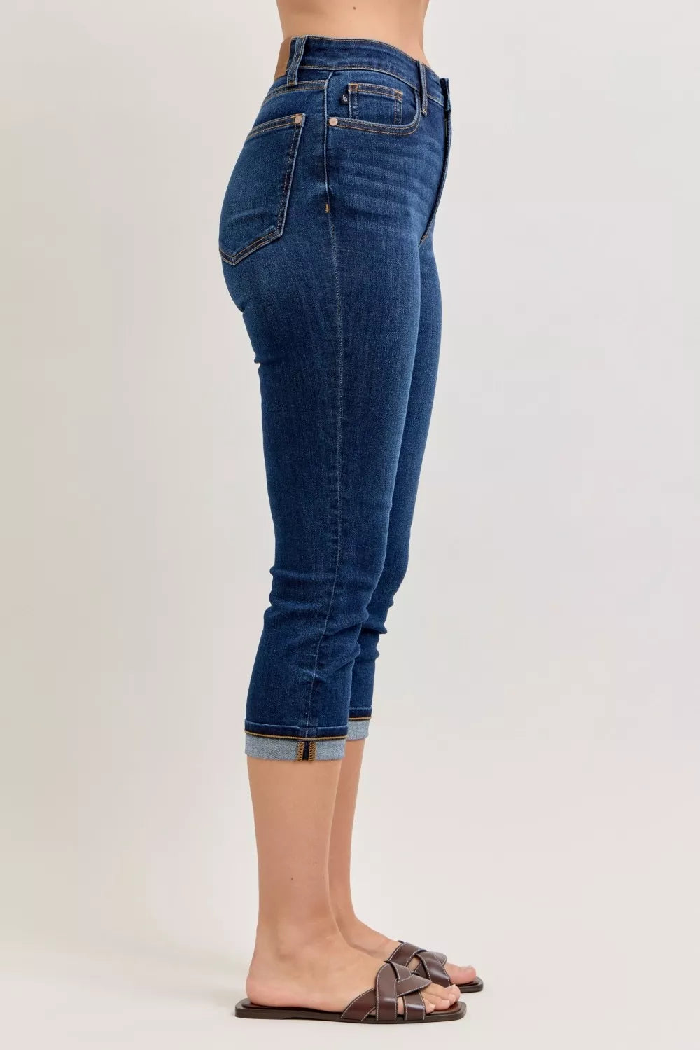 Judy Blue Dark Washed High Waist Capri Jeans with Single Cuff