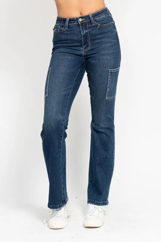 Judy Blue High Waist Cargo Bootcut Jeans DK