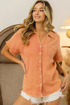 BiBi Vintage Apricot Mineral Washed Buttoned Up Shirt VINTAGE APRICOT