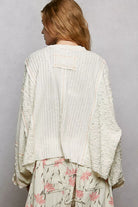 POL Off White V-Neck Long Sleeve Top with Stitch Detail