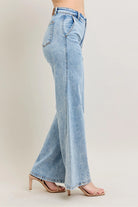 Judy Blue Light Washed High Waist Wide Leg Jeans with Skewed Inseam