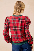 BiBi Christmas Plaid Exaggerated Shoulder Sleeves Top