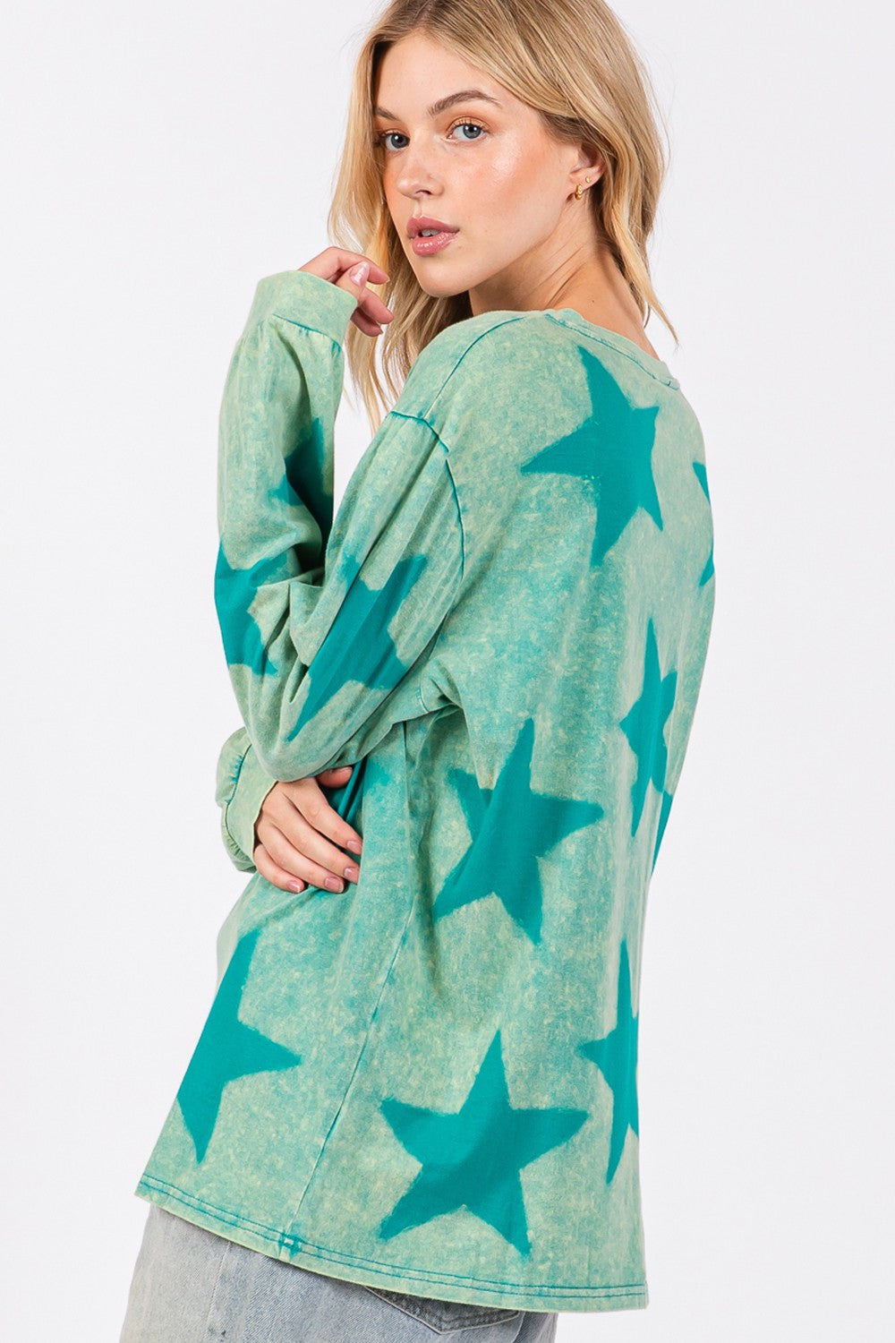 SAGE + FIG Turquoise Mineral Wash Star Pattern Top Trendsi