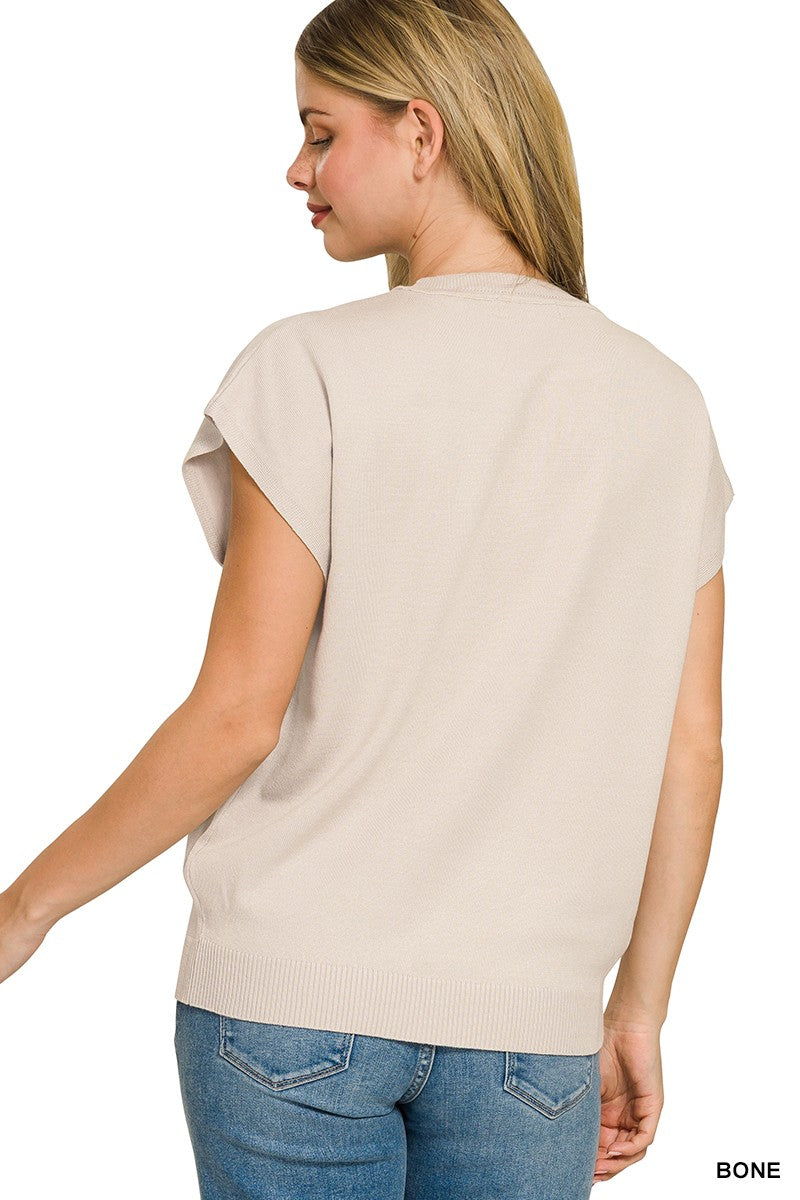 Zenana Viscose Round-neck Short Sleeve Sweater