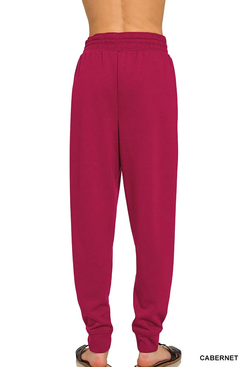 Zenana Cabernet Drawstring Center Seam Scuba Jogger Sweatpants with Pockets