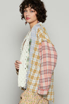 POL Raw Edge Yellow Contrast Plaid Open Front Woven Cardigan Top