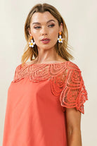 BiBi Apricot Crochet Lace Yoke Detailed Wrinkled Dress
