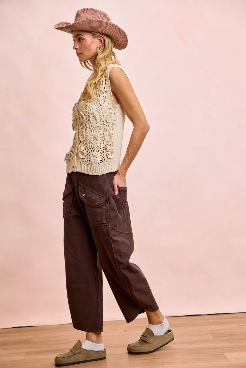 BiBi Vintage Mocha Washed Terry Pants with Pockets