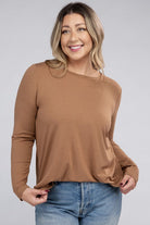 Zenana Plus Long Sleeve Round Neck Round Hem Top ZENANA