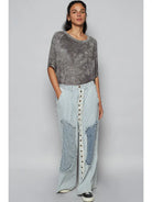 POL Zebra Print Round Neck Half Sleeve T-Shirt in Dark Gray