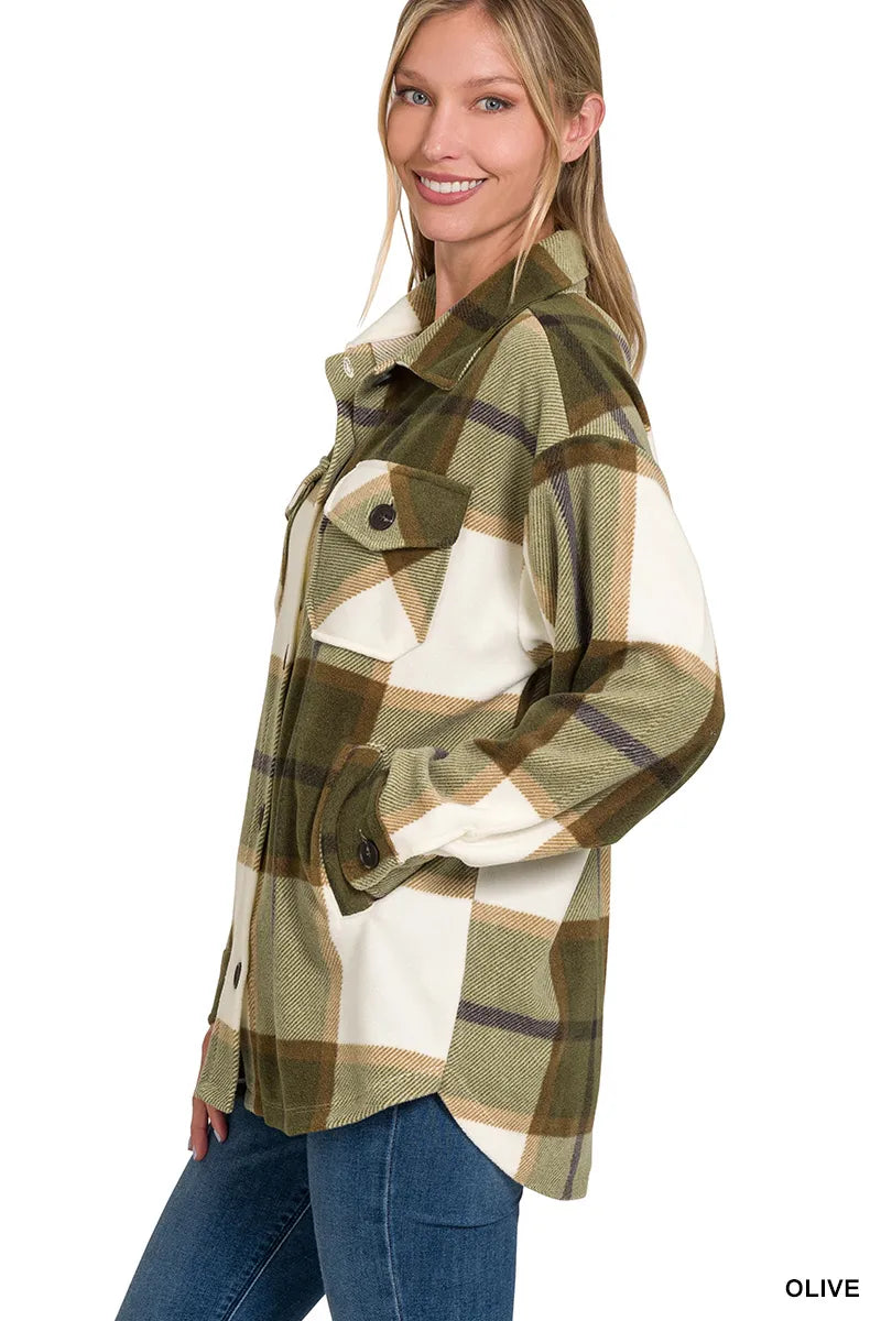 Zenana Black Oversized Plaid Fleece Shacket