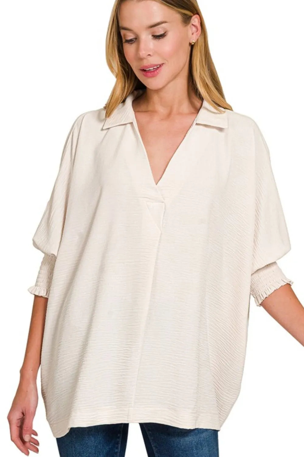 One Eleven North Preoccupied Striped Sleeve Top in Tan One Eleven North Preoccupied Striped Sleeve Top in Tan