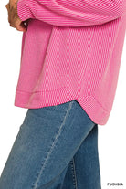 Zenana Dusty Blue Raised Rib Round Neck Long Sleeve Top